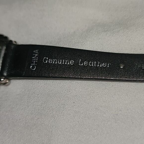 New Gothic Avon Silvertone‎ Marcasite Watch Black Leather Band Goth Romantic - Picture 8 of 10